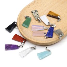 Pendant Necklaces 10 PCS Wholesale Natural Stone Rose Quartz Agate Trapezoidal Jewellery Making DIY Necklace Earrings Accessories Gift