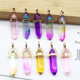 Pendant Necklaces Fashion Glass Colorfull Pillar Point Charm Pendants For Jewellery Making 24pcs/lot Wholesale