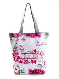 Bag Fashion Building Floral Eco Friendly Storage Mar Theater Printed Handbag Large Capacity Reusable Shopping Female