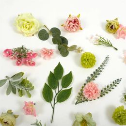 Decorative Flowers Artificial Silk Flower Head Greenery Combo Set For DIY Crafts Bouquets Wrreath Floral Arrangement Decor Faux Kit