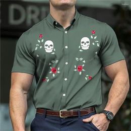 Men's Casual Shirts Western Shirt Flower Skeleton Pattern Printing Outdoor Street Short Sleeve Fashion Clothing Designer