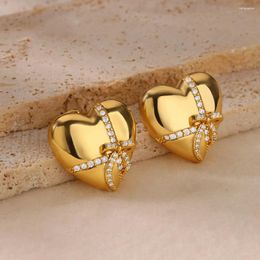 Stud Earrings Cross Bowknot Heart For Women Stainless Steel Gold Color 2024 Trend In Wedding Jewelry Gift