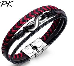 European and American popular leather woven bracelet Titanium steel men039s leather bracelet Red and black color leather bracel6429585