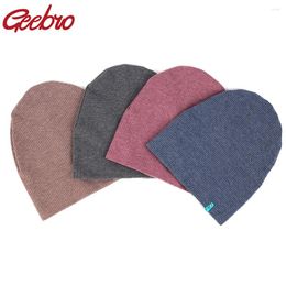 Berets Geebro Women Stripe Beanie Hats For Ladies Slouchy Cotton Kintted Skullies Cap Warm Bonnet Christmas Gifts