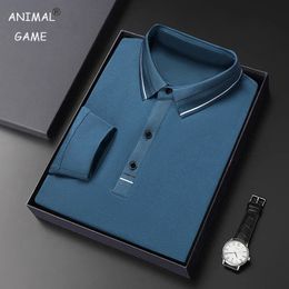 Mens Long Sleeve Polo Shirts Active Business Casual Solid Colour Lapel Button Up Top 240428