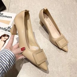 Dress Shoes Comfortable Soft Sole High Heel Women 2024 Spring Fashion Square Buckle Pointed Head Not Tired Feet Thick Heels