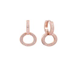 Hoop Huggie Sparkling Double Earrings Clear CZ Rose Golden Whole Jewellery Circle Round Female For Women7414987