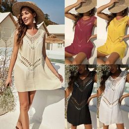 Resort Style Handhook Stitching V-neck Tank Top European And American A-line Skirt Hollow Sexy Beach Bikini Cover-up