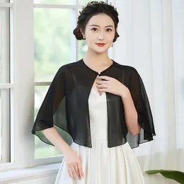 Scarves Korean Chiffon Pearl Sunscreen Shawl Women Sun Protection Cardigan Spring Summer Thin Short Air-Conditioning Cape Lace Cloak