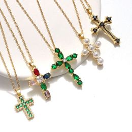 Cross Necklace Female Collarbone Chain Colourful Zircon Micro Inlaid Pendant High-end and Versatile Accessory