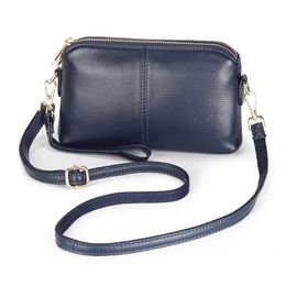 Luxury Genuine Cow Leather Black/Blue 5 Colours Small Shoulder Bag Women Double Zipper Crossbody Messenger Handbags Card Pocket 240419