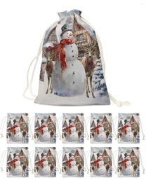 Christmas Decorations Snowman Elk Vintage Farm Gift Bags Drawstring Pouch Candy Snack Bag Packaging Storage