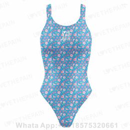 Women's Swimwear Love The Pain Sports One Piece Swimsuits For Women 2024 Training Bodysuit Sexy Bathing Suit Monokini Beach Wear