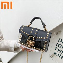 Shoulder Bags Mini Square Flap Bag Brand Fashion Quality Leather Women's Handbag Youth Retro Rivet Chain Messenger And Purse