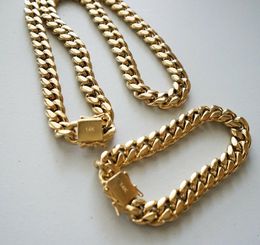 10 mm30inMen Cuban Miami Link Bracelet Chain Set 14k Gold Plated Stainless Steel6263919