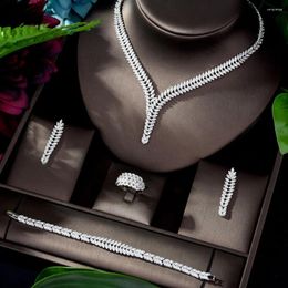 Necklace Earrings Set HIBRIDE Luxury Elegant Leaf Shape Design White Color Bridal Dubai For Women Wedding Accessories Party Gifts N-1185