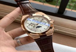 New Top Fashion Automatic Mechanical Self Winding Watch Men Gold Silver Dial Moon Phase Wristwatch Mans Leather Strap Casual Clock7778049