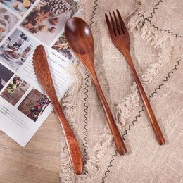 Dinnerware Sets Wooden Spoon Fork Knife Chopsticks Set Japanese Tableware With Bags Student Lunch Kitchen Supplies