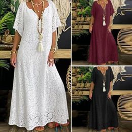 Casual Dresses Ladies Lace Dress Women V-neck Elegant Summer Stunning Embroidered Holiday Beach For