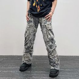 Overall Camouflage Y2K Fashion Luggage Flash Jeans Cargo Pants Mens Clothing Straight Womens Wide Legged Pants 240426