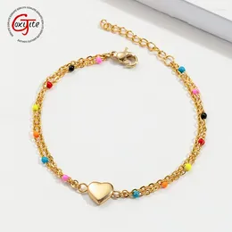 Link Bracelets Goxijite Charming Bracelet For Women Girls Stainless Steel Double Layer Chain Love Heart Blessing Jewellery Gift