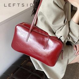 Totes Red PU Leather Shoulder Bag For Women 2024 Y2K Korean Fashion Handbags And Purses Female Silver Solid Color Tote Bags