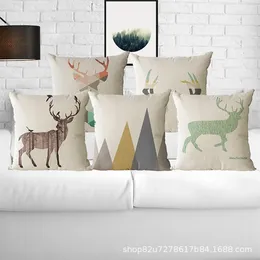Pillow Nordic Elk Ins Simple Linen Pillowcase 18x18in Car Seat Cover Living Room Sofa Short Plush 45x45cm
