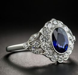WholeNew European and American selling Zircon Ring Blue Denier Sapphire Female Ring Popular Jewelry9029221