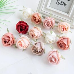 Decorative Flowers 100pcs Pearl Rose Heads Silk Artificial Flower For Home Christmas Wedding Bridal Bouquet Garden Arch Party Diy Gift