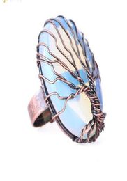 Antique Rings for Women Vintage Finger Jewellery Egg Shape Natural Stone Bead Wrapped Tree of Life Adjustable Ring4673936