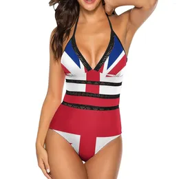 Women's Swimwear Union Jack 1960S Mini Skirt- Of British Flag Sexy One Shoulder Piece Swimsuit Mesh Patchwork Monokini