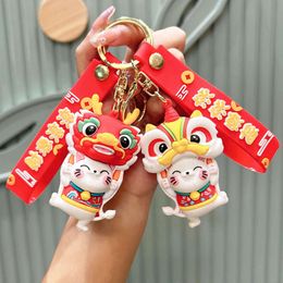 Cute Lucky Cat Lion Dance Doll Keychain Small Pendant Backpack Decoration Car Doll Couple Keychain