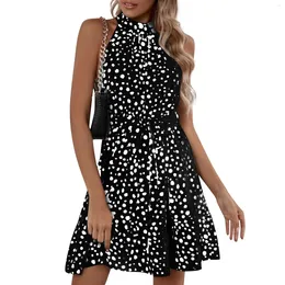 Casual Dresses Ladies Fashion Sexy Sleeveless Dot Lace-Up Ruffle Dress Fashionable And Simple For Female