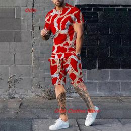 Summer Men Luxury T Shirt Tracksuit 2 Piece Sets 3D Print Sports Short Sleeve Round Neck Casual Style AllMatch Clothing 240430