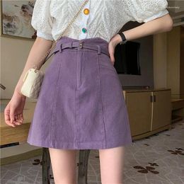 Skirts Purple Summer 2024 Lilac Women Denim Mini With Sashes Elegant High Waist A-line Skirt Ladies Female Jean