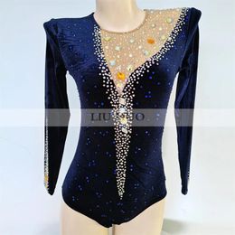 Stage Wear LIUHUO Rhythmic Gymnastics Leotard Customize Adult Women Girl Costume Performance Competition Dance Dress Teen Navy Blue Roller