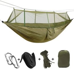 2 Person Camping Garden Hammock With Mosquito Net Outdoor Furniture Bed Strength Parachute Fabric Sleep Swing Portable Hanging 240417
