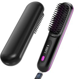 Cordless Hair Straightener Brush with 3 Setting LED Temperature Display Electric Negative Ions Ceramic Comb 360°Anti-Scald 240424