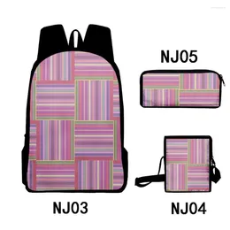 Backpack Hip Hop Youthful Geometric Pattern Stripes 3D Print 3pcs/Set Travel Bags Laptop Daypack Shoulder Bag Pencil Case