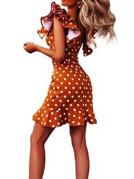 Casual Dresses Women Dot Print Mini Dress Ruffles Sleeve Square Neck Slim Fit High Waist A Line Summer Beach Fashion