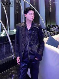 Men's Suits Fashion Mens Shiny Sequined Party Blazer Single Breasted Rivets Beads Suit Jacket Spring Loose Fit Casual Stage Show Coat
