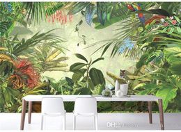 Southeast Asian style wallpaper tropical rain forest banana leaves green forest restaurant living room backdrop large frescoes Hom5251836