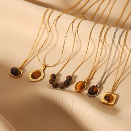 Fashion 18K gold pendant with natural tiger eye necklaces desinger women Jewellery French retro stainless Jewellery female party gift