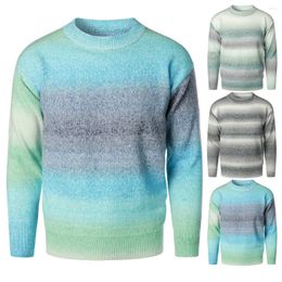 Men's Sweaters Sweater Crew Neck Pullover Bottoming Shirt Gradient Striped Colorblock Knit Tops Men Clothes