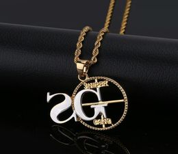 hip hop 2G Sniper Gang diamonds pendant necklaces for men luxury number letter pendants 18k gold plated copper zircons cuban chain9632221