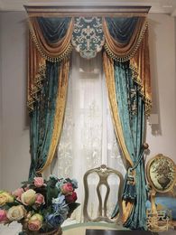 Curtain Custom Luxury Living Room French Bedroom Velvet Bronzing Blue Cloth Blackout Tulle Valance Drape C1384