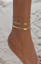 3pcsset Gold Color Simple Chains Anklets For Women Foot Leg Chain Ankle Beach Bracelets Jewelry Accessories2755283