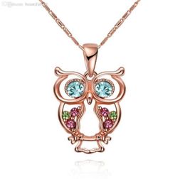 Fashion Jewellery Rose Gold Colour Hollow Cute Owl Necklace Retro Hollow Carved Crystal Chain For Women Necklace90682645036499