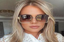 Sunglasses Half Frame Luxury Women Brand Pearl Square Fashion Shades UV400 Vintage Glasses 507295473499