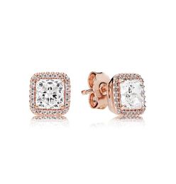 Rose gold plated CZ Diamond EARRING for Clear Square Sparkle Halo Stud Earrings 925 Sterling Silver earrings sets with Original box2860716